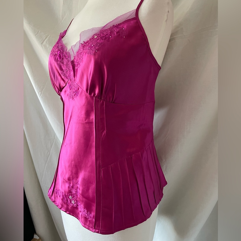 VTG Y2K Camisole Fuschia Pink Embellished sz M - Picture 5 of 8